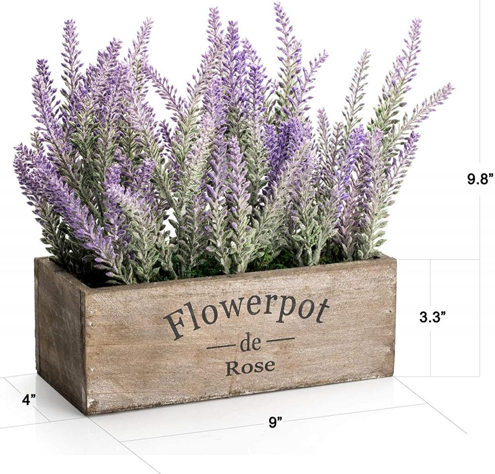 Tanaman lavender pot dengan nampan kayu