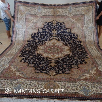 9'x12' Navy Blue Persian Silk Tabriz Rug