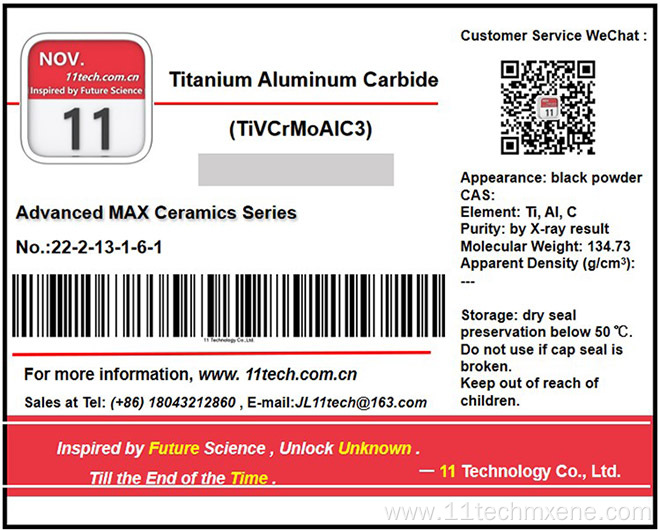 Transition metal TiVCrMoAlC3 Black powder