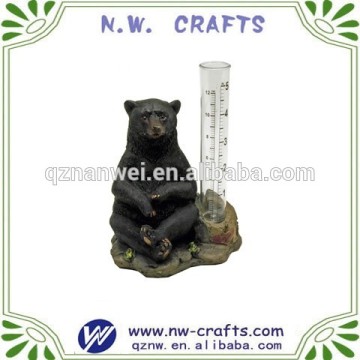 Polyresin bear glass rain gauge