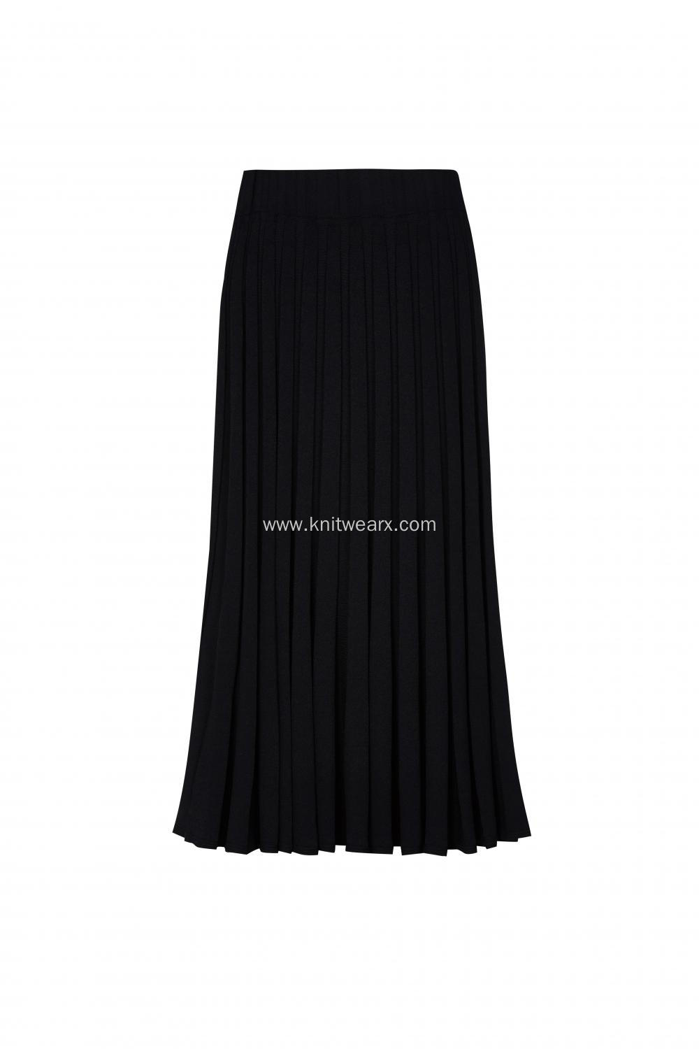 Women's Knitted Elastic Waist Texture Pleated Skirt