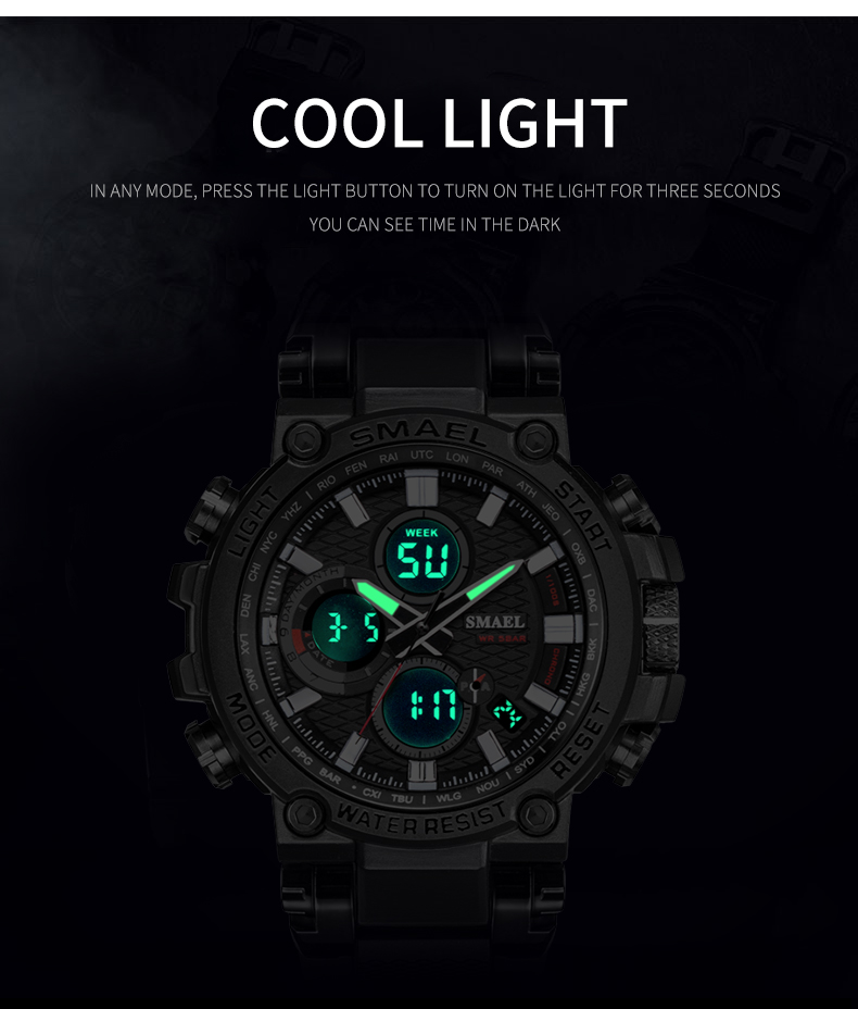 SMAEL 1803 Casual Watches For Men Digital Quartz Dual Display Multi-function Sports Watch