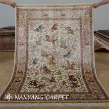 ??4'x6' Hunting Design Silk Vintage Persian Qum Rug