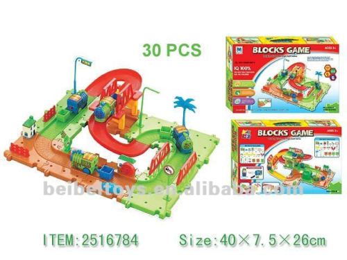 30pcs Kids Plastic Electric Blocks Railway Train Toy Set, Battery Operated Toy Train