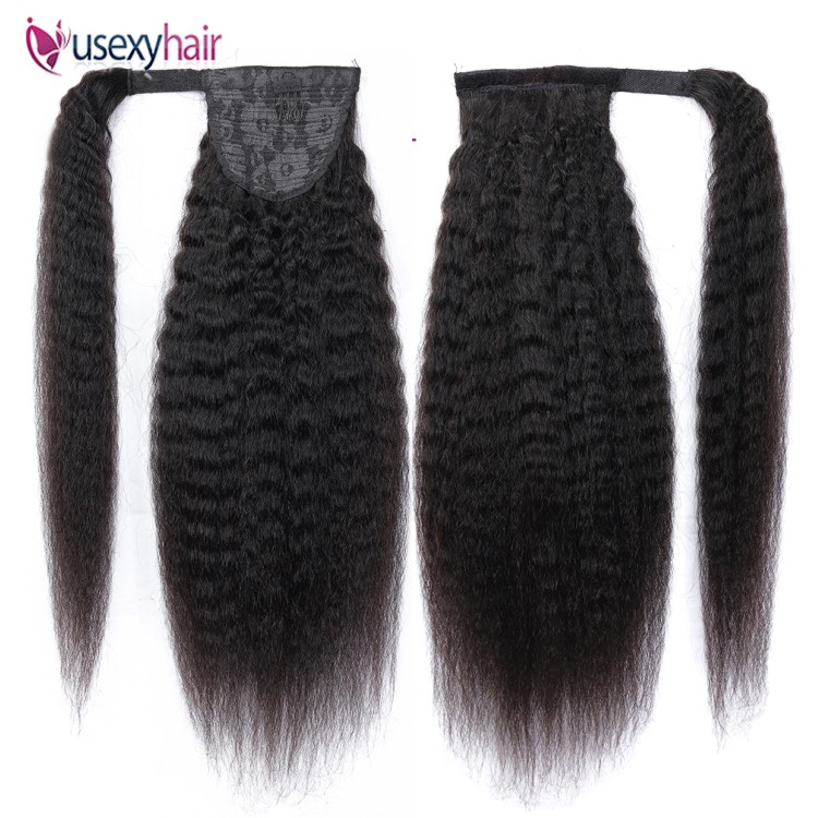 Wholesale Wrap Around Ponytail Straight Curly Body wave Human Hair Drawstring Ponytail Extension