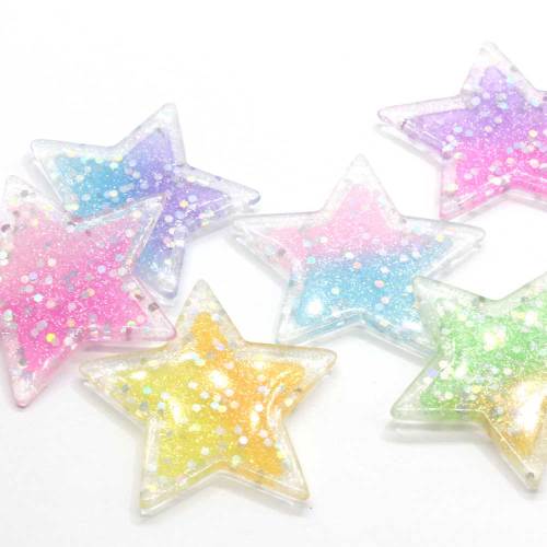 41mm Glitter Star Resin Flat Back Cabochon For Keychain κρεμαστό αξεσουάρ DIY Craft