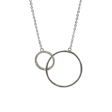 Silver Double Circle Necklace with Cubic Zirconia