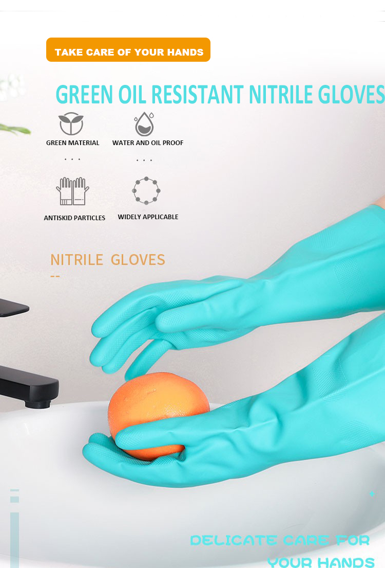 Sicurezza resistente chimico verde Giovani di nitrile, guanti di gomma a prova di olio alcali acido 33 cm guanto industriale