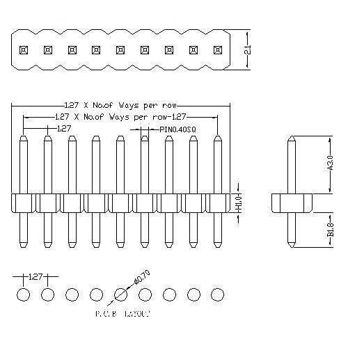 1.27 mm Pin Header Single Row Straight Type 1.27 mm Pin Header Single Row Straight Type
