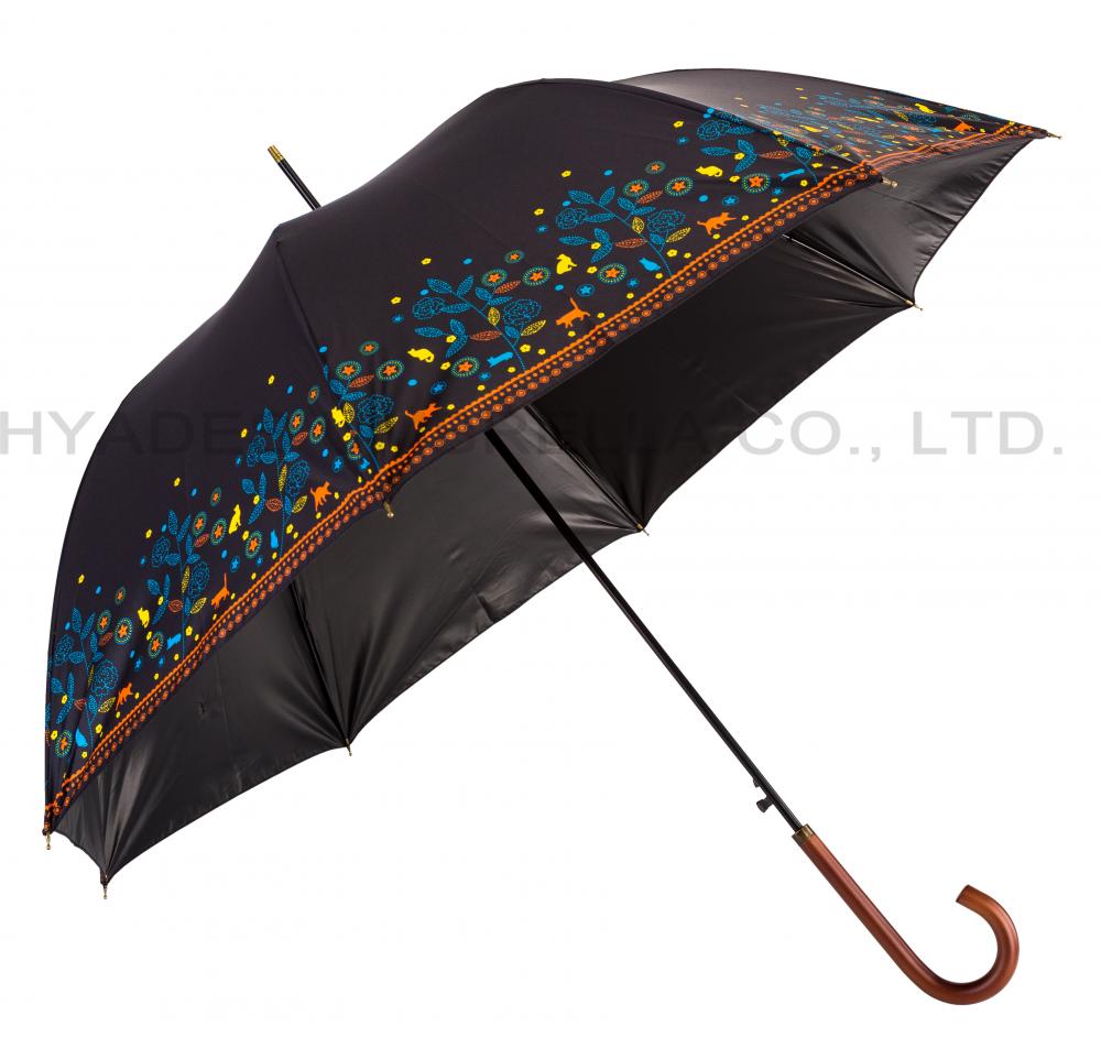 Women's Flower Print Auto Open Straight Umbrella