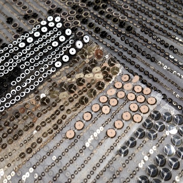 Knit Metallic Paillette Metal Sequin Mesh Embroidery Fabric