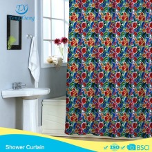 Garden Collection red Rose Garden polyester printed hookless shower curtain