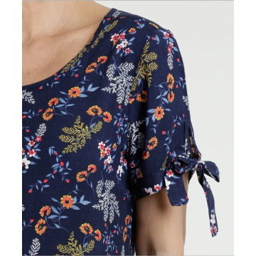 FloralsTop Sommer Kurzarm Bluse mit O-Ausschnitt und Print