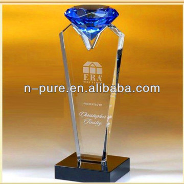 Blue Diamond Shaped Crystal Paperweight Trophy