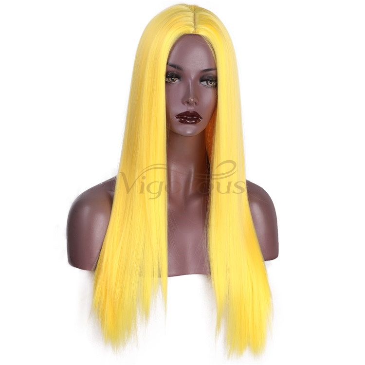 Vigorous Long Straight Yellow Wigs for Women Natural Hairline Middle Part Heat Resistant Fiber Synthetic Wigs for Black Women