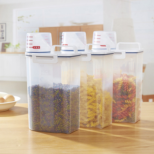 Plastic multi-grain sealed jar in kitchen