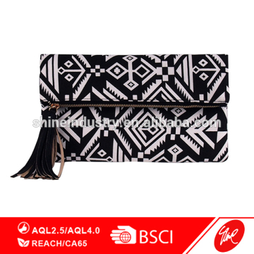 Tribal Patterned Canvas Foldover Clutch Bag