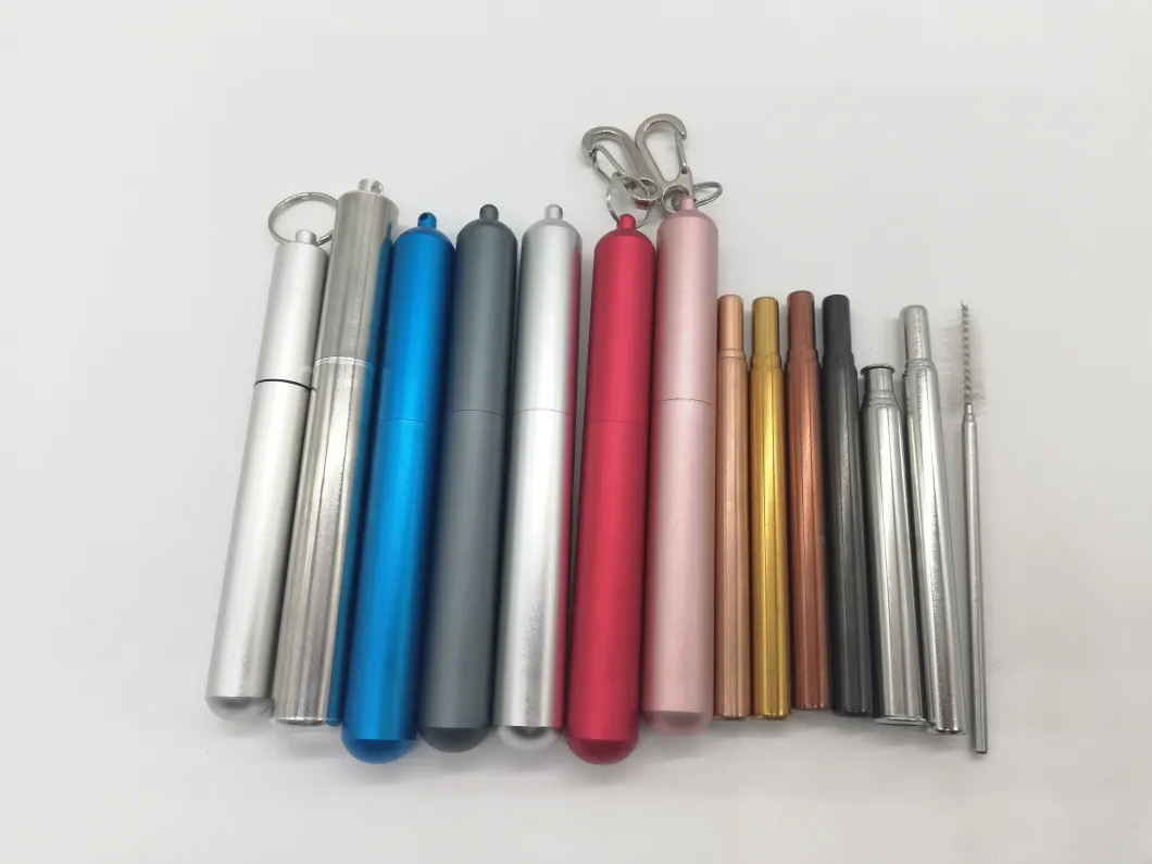 China Supplier Customized Telescopic Straw Collapsible Metal Straw with Travel Case