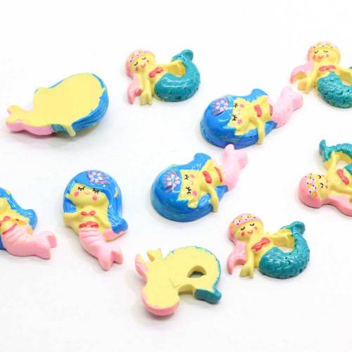 Assorted 100Pcs/Lot Resin Flatback Mermaid Girl Cabochons Kawaii Cartoon Flat Back Mermaid Embellishment Jewelry Making Findings