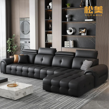Luxury L Shaped Tufted Leather Cloud Sofa