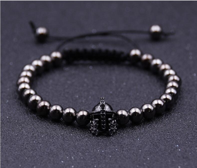 2018 Nouveau Mode Noir Chevalier Casque Hématite 6 MM Rond Perles Bracelet Pour Cadeau