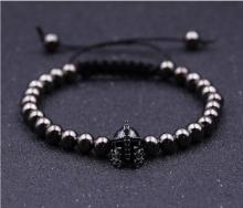 Black Knight Helmet Hollow Copper Bracelet With 6MM Round Beads