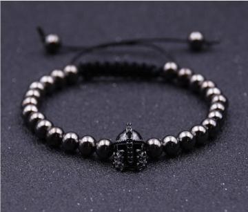 Black Knight Helmet Hollow Copper Bracelet With 6MM Round Beads