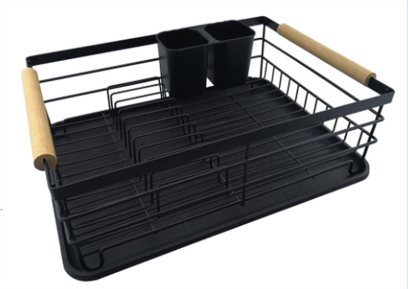 Powder Coating Dish Rack With Wooden Handle