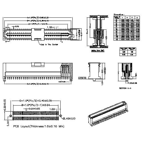 1.0mm Board to Board connector,male, mating Height=7.65~12.65mm