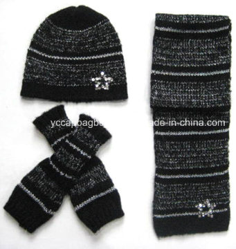 2015 Fashionable Knitted Set, Knitted Glove Scarf Hat Set