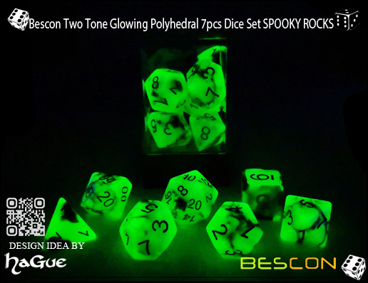 Bescon Two Tone Glowing Polyhedral 7pcs Dice Set SPOOKY ROCKS-7