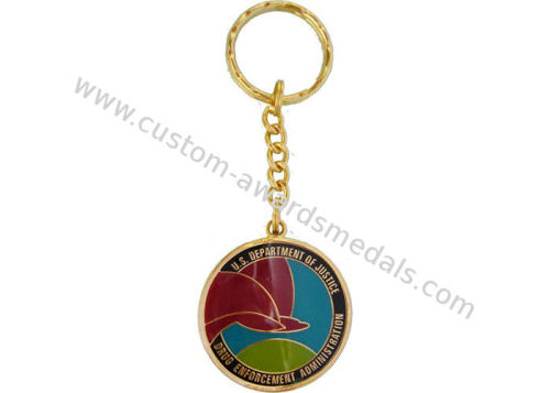 Gold Plating Zinc Alloy Metal Key Chain, Promotional Keychain With Epoxy, Custom Logo