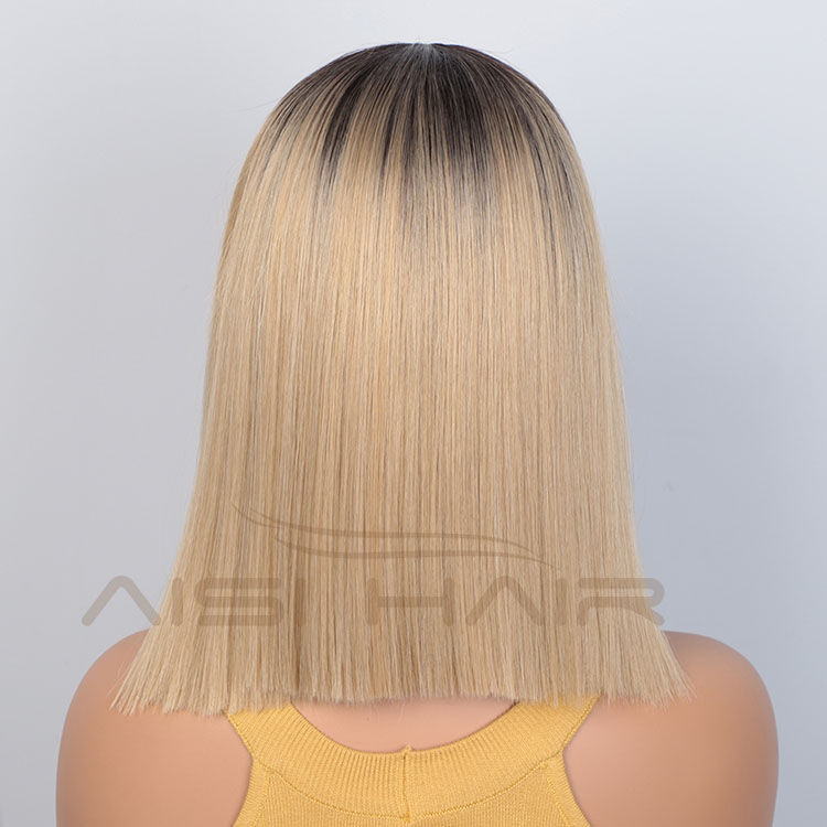 Aisi Hair Wholesale Short Ombre Blonde Dark Root Bob Wig Swiss Lace Wig Cheap Synthetic Lace Front Wigs For Black White Women