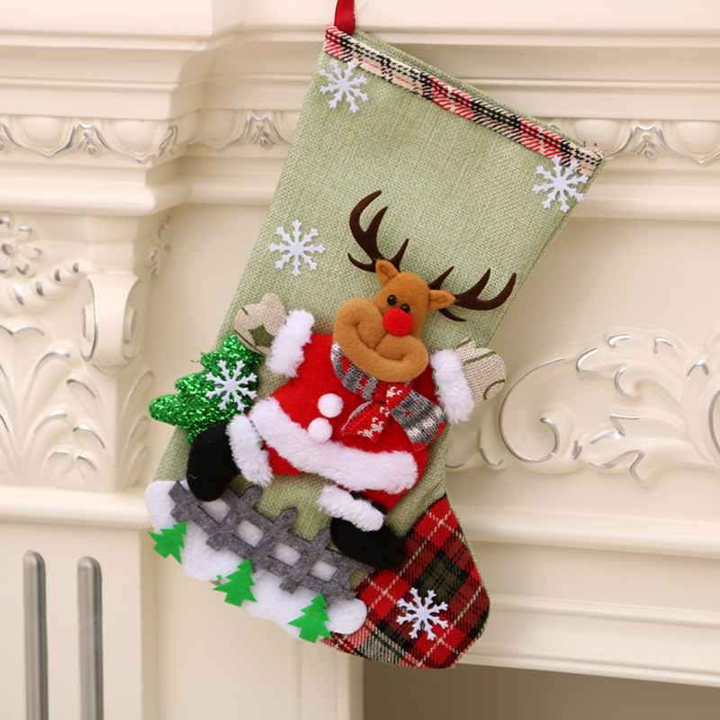 1 pcs Christmas Stockings Socks with Snowman Santa Elk Bear Printing Xmas Candy Gift Bag Fireplace Xmas Tree Decoration New Year