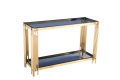 Dual-Shelf Gold Console Table with Grey Glass