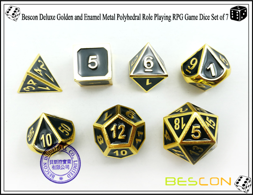 Bescon New Style Deluxe Golden and Enamel Solid Metal Polyhedral Role Playing RPG Game Dice Set (7 Die in Pack)-4