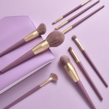 Ensemble de pinceaux de maquillage à manche en bois violet 9pcs