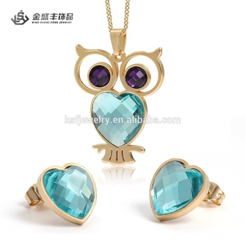 Fashion Stainless steel jewelry sets,pendant&earrings sets owl crystal jewelry wholesale