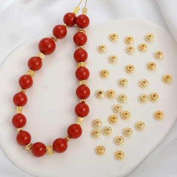 18K Gold Plated Alloy Tibetan Scripture Round Beads Jewelry Accessories