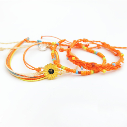 Braided Rope Bracelet Waterproof String Ocean Surfer Bracelet Beaded Boho Women Sunflower Charm