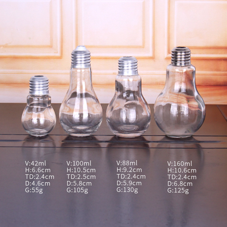 factory sale 50ml 100ml 150ml glass light bulb bottle with lid and straw for fresh juice drinking