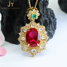 Gold-Plated Diamond and Precious Stone Pendants: Faceted Cultivated Rubies & Zircon Gemstone Jewelry