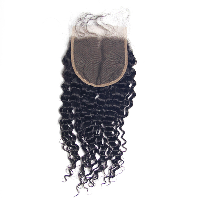 Large in stock unprocessed brazilian human 5x5 deep wave closure, swiss lace 5x5 closure and bundles