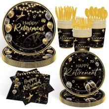 140PCS Black and Gold Retirement Party Decorations: Comprehensive Tableware Sets Including Napkins and Cups - Trusted Supplier