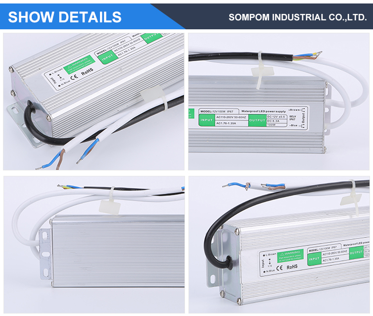 AC 85-265V Input to DC12V 8.5A Output smps Waterproof 100W LED Power Supply