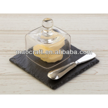 mini glass butter dish with slate