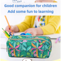 Polyester printed double zipper pen case in multiple colors for kids