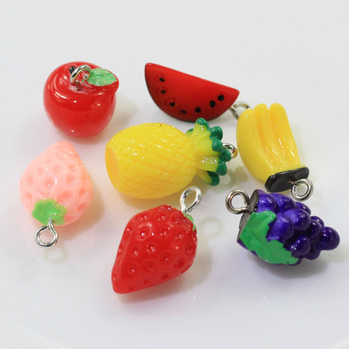 Encantos de frutas para llavero, collar, pendiente, colgante, Mini resina de simulación, plástico, lindo 3D, 1-2 cm, fiesta de frutas para niños