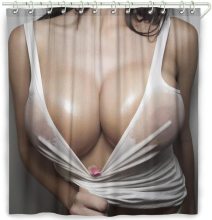 Busty Pretty Girl Nude Shower Curtain Set - Hot Body Art Bathroom Decor