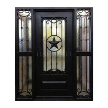 Wrought Iron Exterior Door with Glass and Wood
